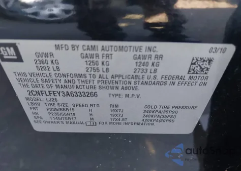 2010 Chevrolet Equinox Ltz from USA, damaged, VIN 2CNFLFEY3A6333266